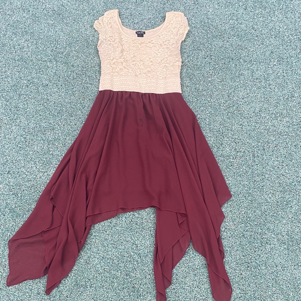 Cream and Burgundy Lace Dress